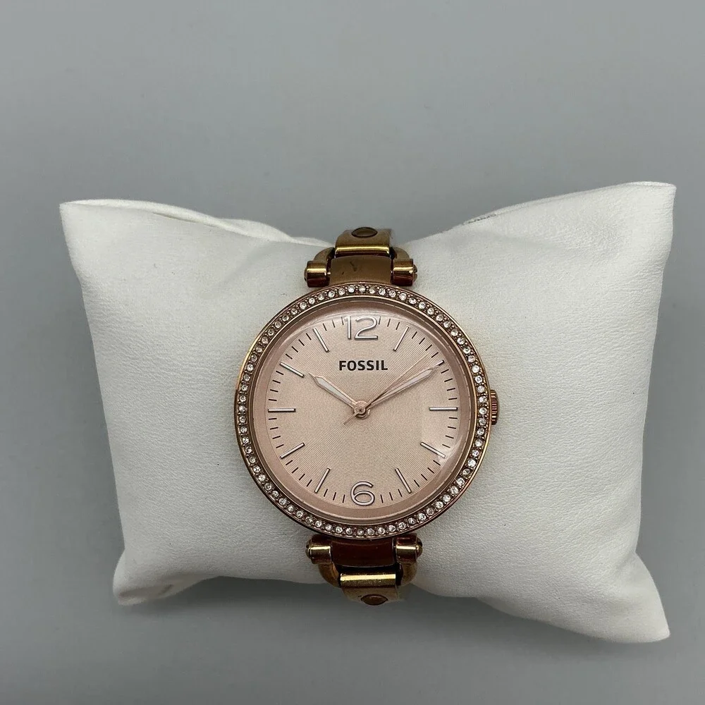 Fossil Womens Watch 32mm Rose Gold Tone Crystal Bezel ES3286 New Battery 6